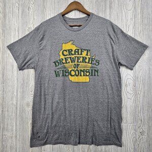 Craft Breweries Of Wisconsin T-Shirt Men's XXL Gray Sewn In Bottle‎ Opener Beer